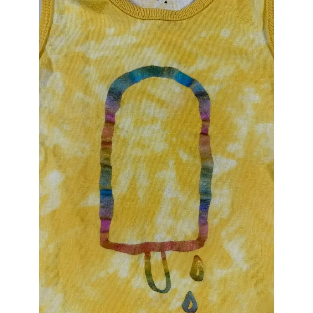 Tea Collection Popsicle Tie Dye Tank Top Yellow Rainbow Girls Size 4